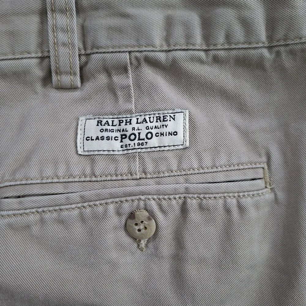 Polo Ralph Lauren Tyler Shorts 42 Khaki‎ Beige Tan Chino Pleated Vintage Logo